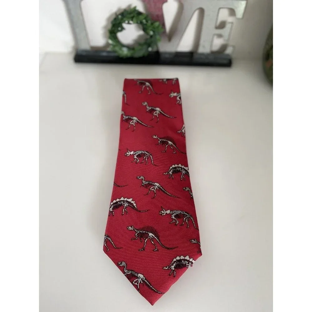 Vintage Anatomical Chart Co Tie Dinosaur Skeletons Red‎ Classic Novelty College
